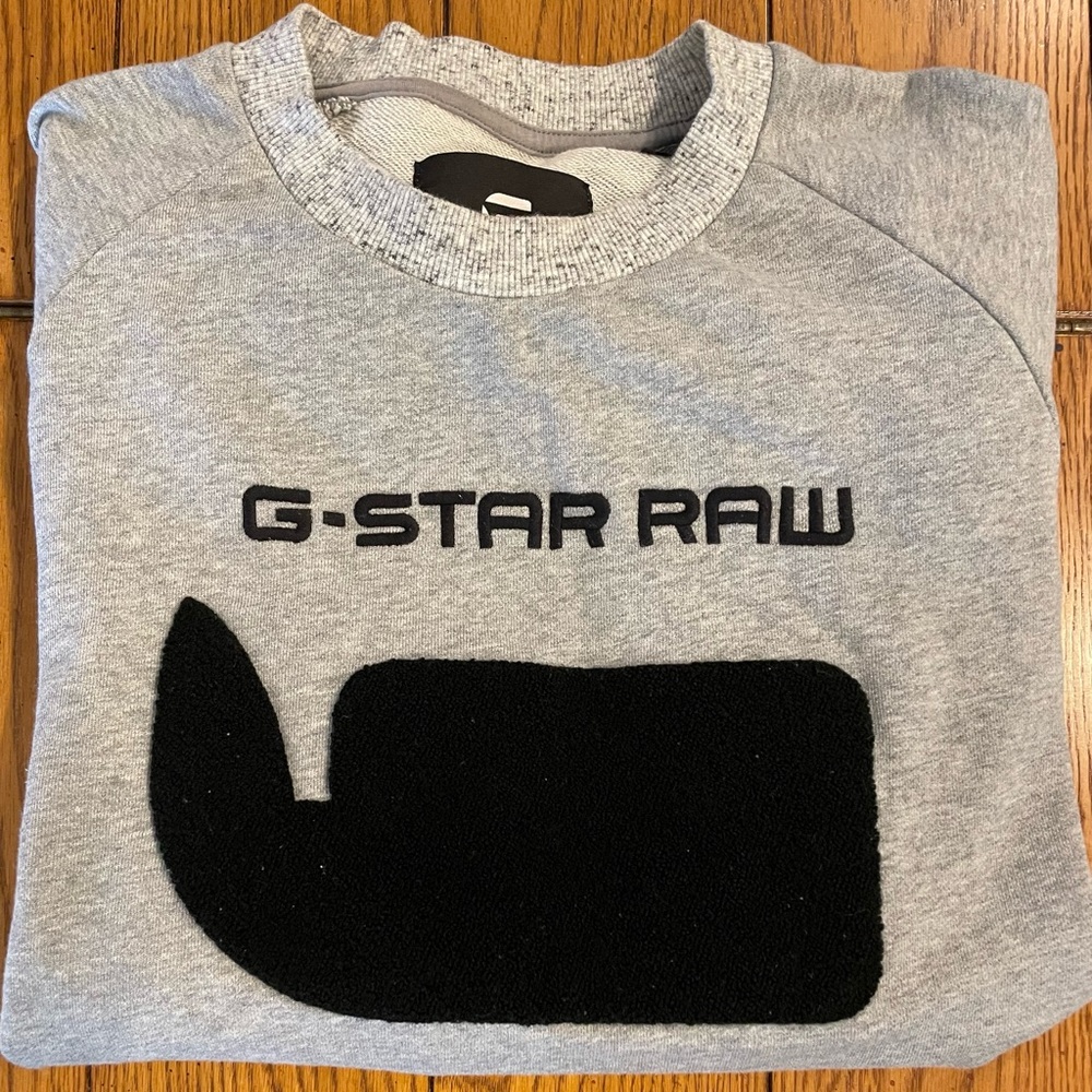EUC G-STAR RAW men’s crewneck, grey/black logo, size XXL